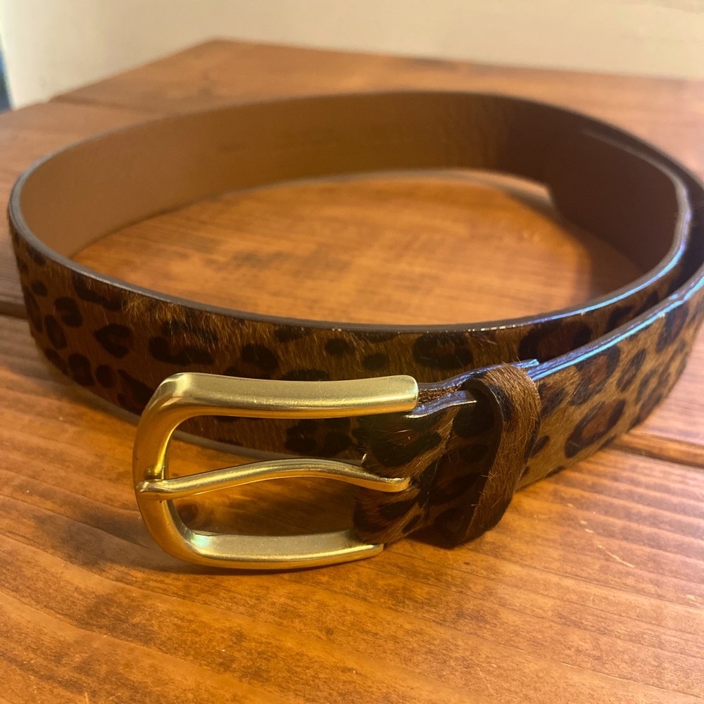 J.Crew leather belt sz S leopard print calf hair